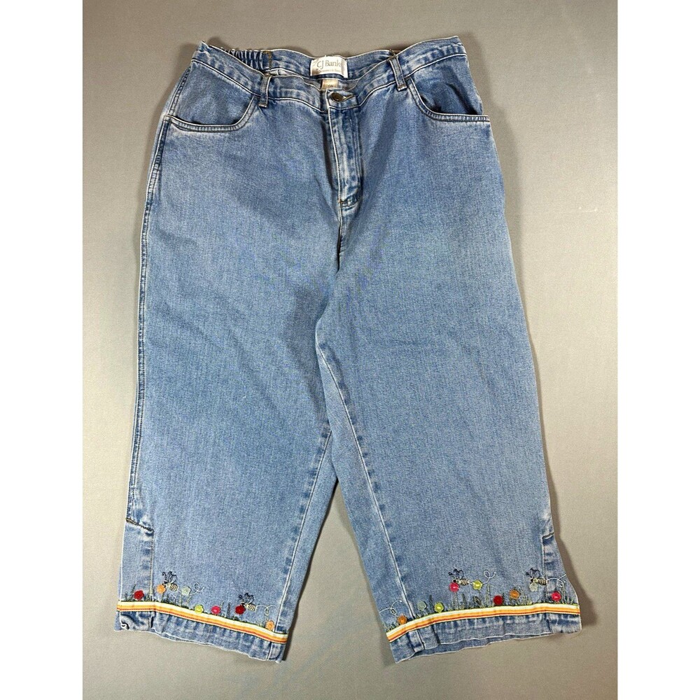 Women’s CJ Banks 14W Plus Denim Capris Embroidered Bees Cottagecore